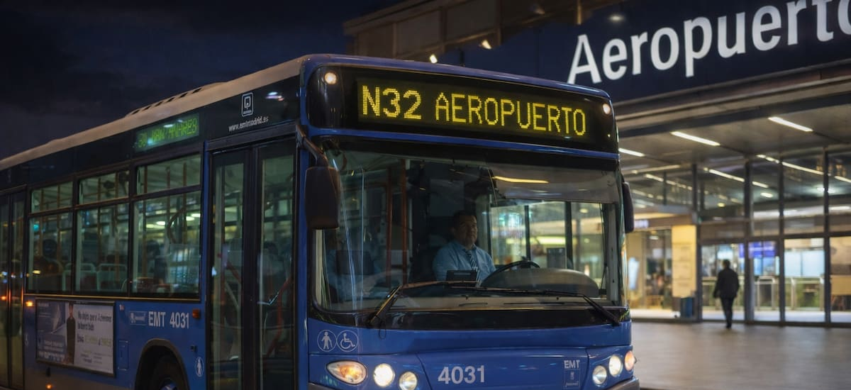 Es oficial | Así funciona el nuevo “búho” N32 de EMT Madrid: conexión nocturna directa al aeropuerto, tarifas y nuevos horarios