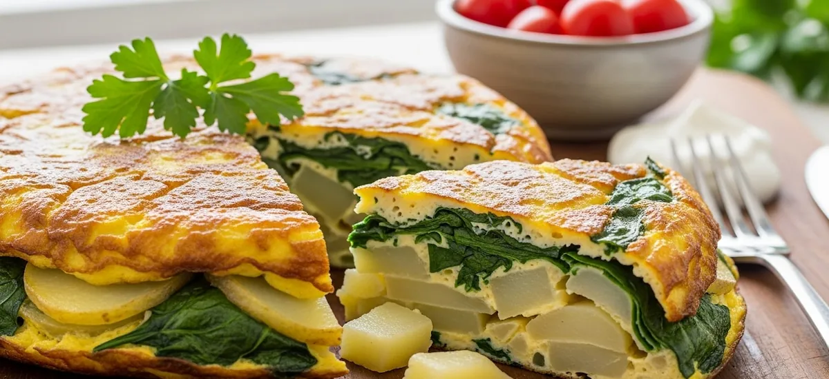 Receta de tortilla de papas y espinaca, rapida y fácil