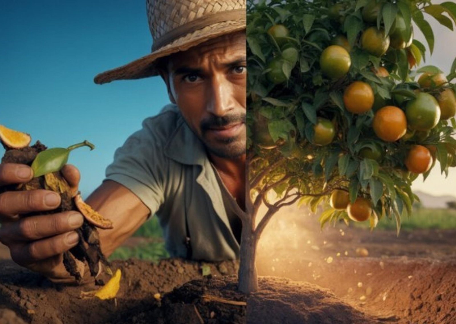 Los agricultores entierran residuos orgánicos en descomposición junto a árboles frutales, que aceleran el crecimiento de las plantas