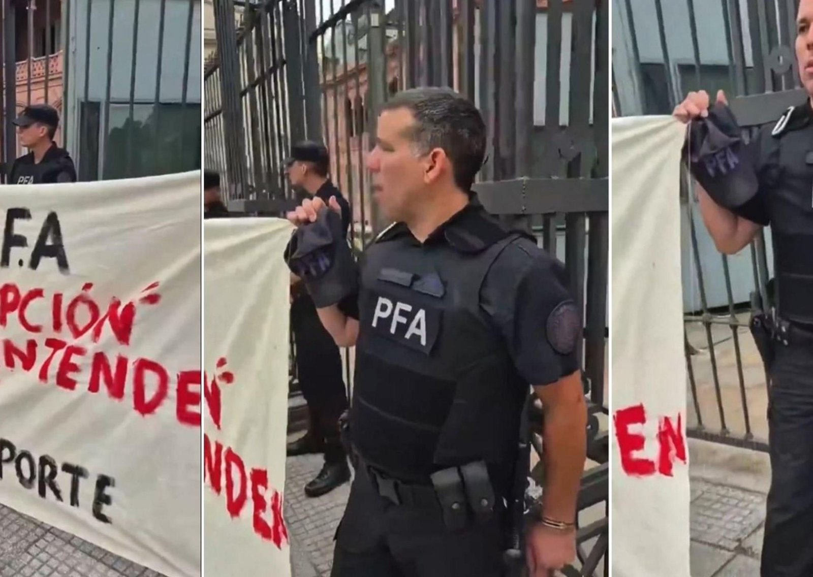 Un policía se esposó a las rejas de Casa Rosada para exigir mejores condiciones laborales: "Seguramente me van a sancionar, pero lo hago por mis camaradas"