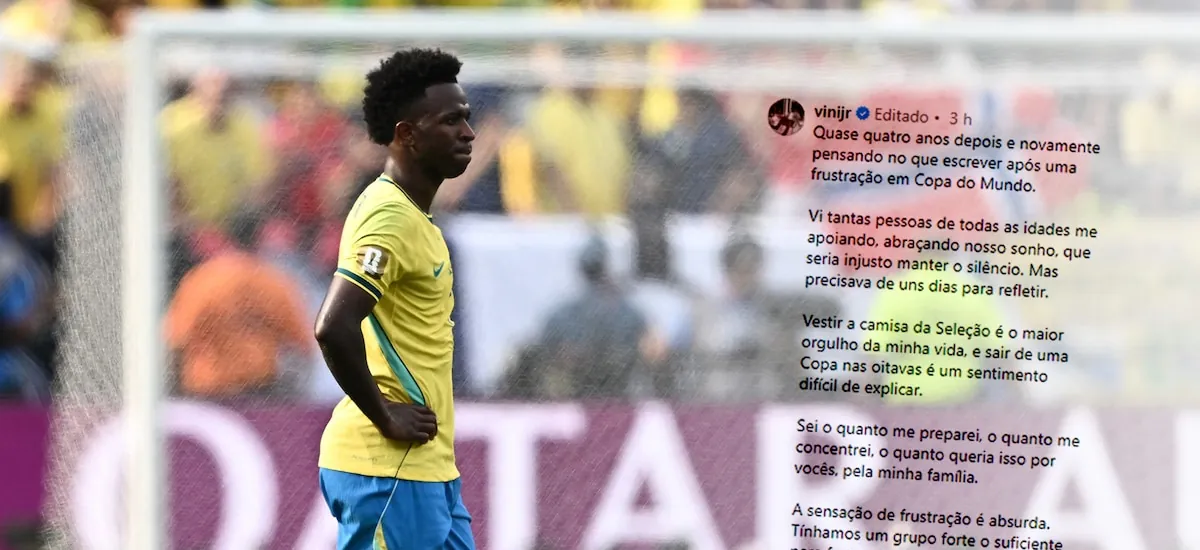 El descargo de Vinícius Júnior tras la prematura eliminación de Brasil del Mundial: “Otra vez pensando en qué escribir”